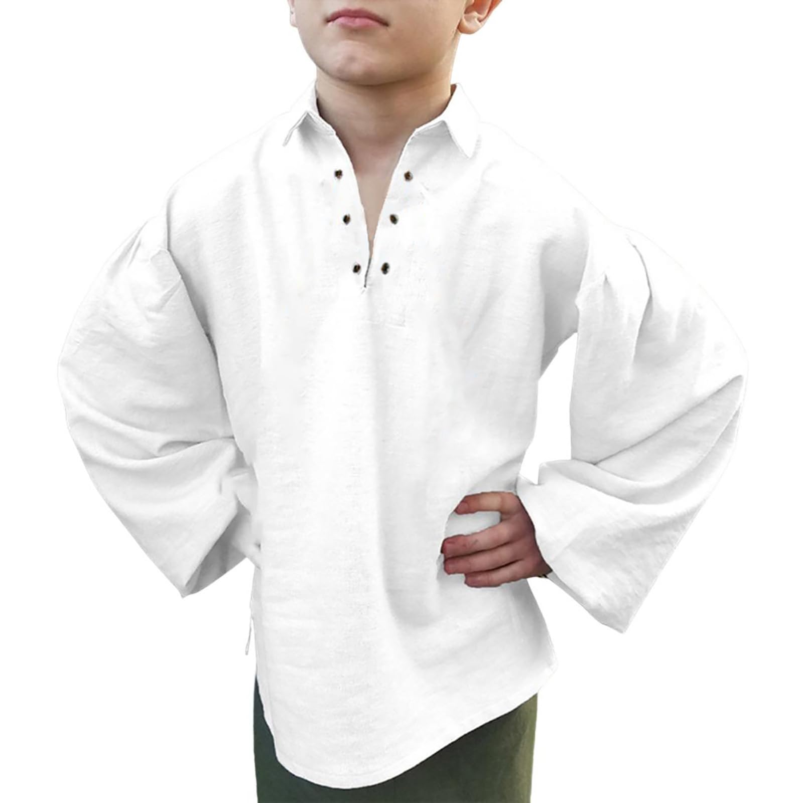 Kids Pirat Shirt Ruffled Long Sleeves Blouse Shirts Medieval Dress Shirts for Boys Vintage Victoriat Costume Shirt Tops Medieval Renaissant Ruffle Pirat Costume (X2-White, 6-8 Years)