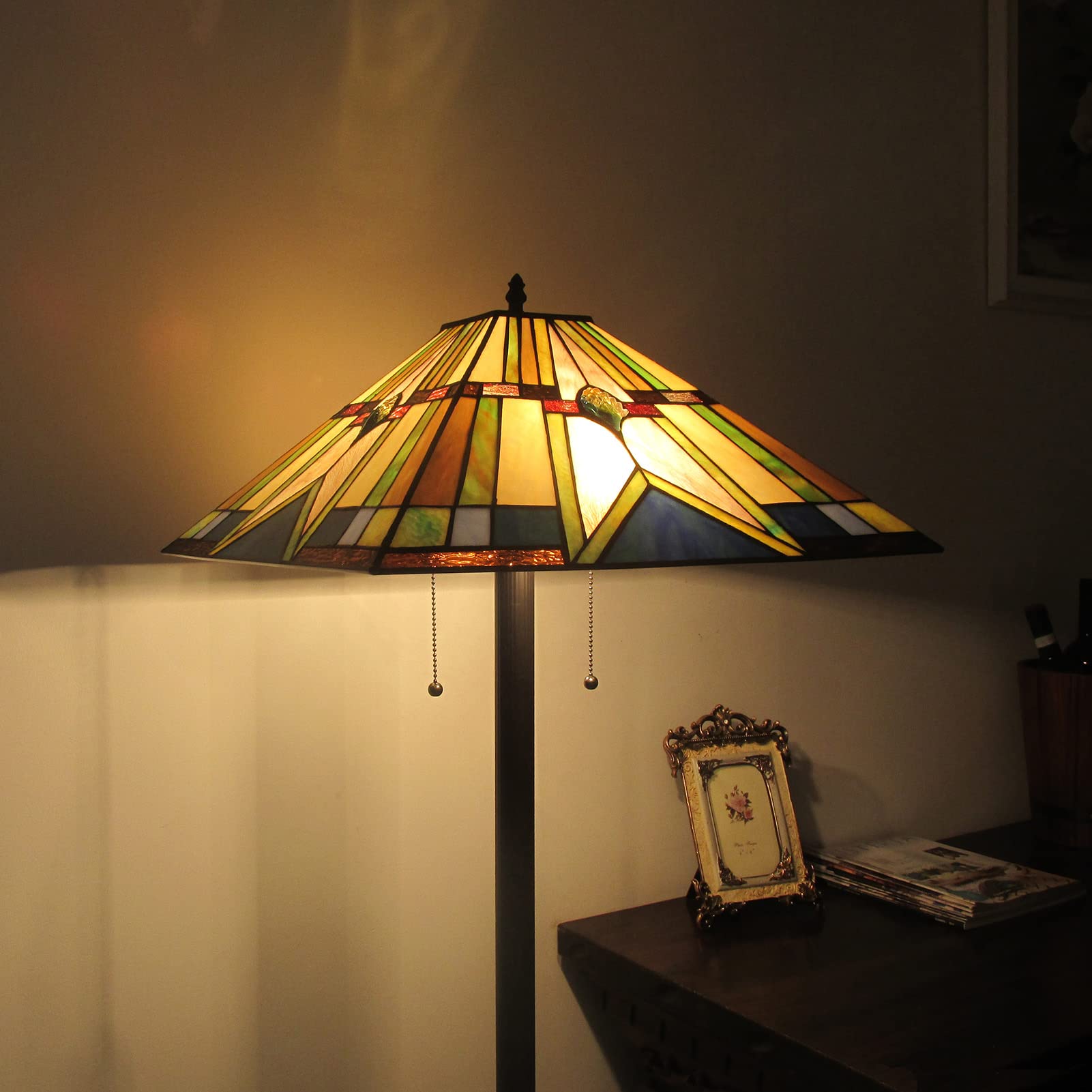 DOCHEER Tiffany Style Floor Lamp Vintage Stained Glass Shade 65â€? Tall Mission Floor Standing Reading Corner Light Fixture for Bedroom, Living Room, Office, Multi-Colored
