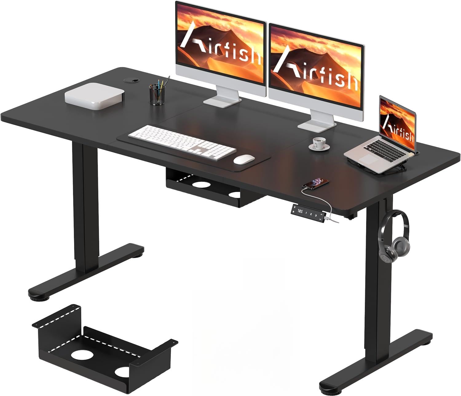 Bureau assis debout électrique pour le télétravail avec grand plateau 140x80 et USB-C