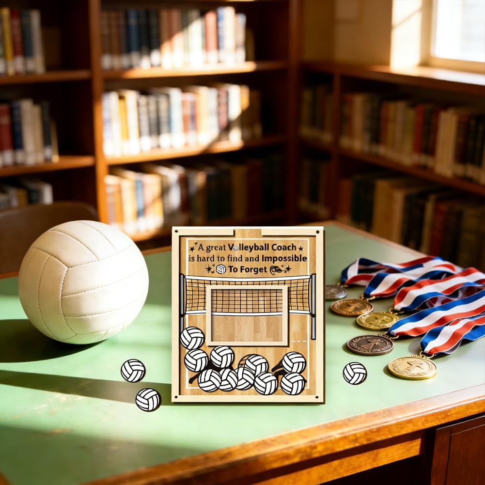 Cornice Regalo per Allenatori di Pallavolo Da 10.2 x 8.5 pollicePlacca Sportiva con Schegge di LegnoTarga con Firma AllenatorePiastra Pne di RingraziamentoPresente per CompleannoIdea Regalo
