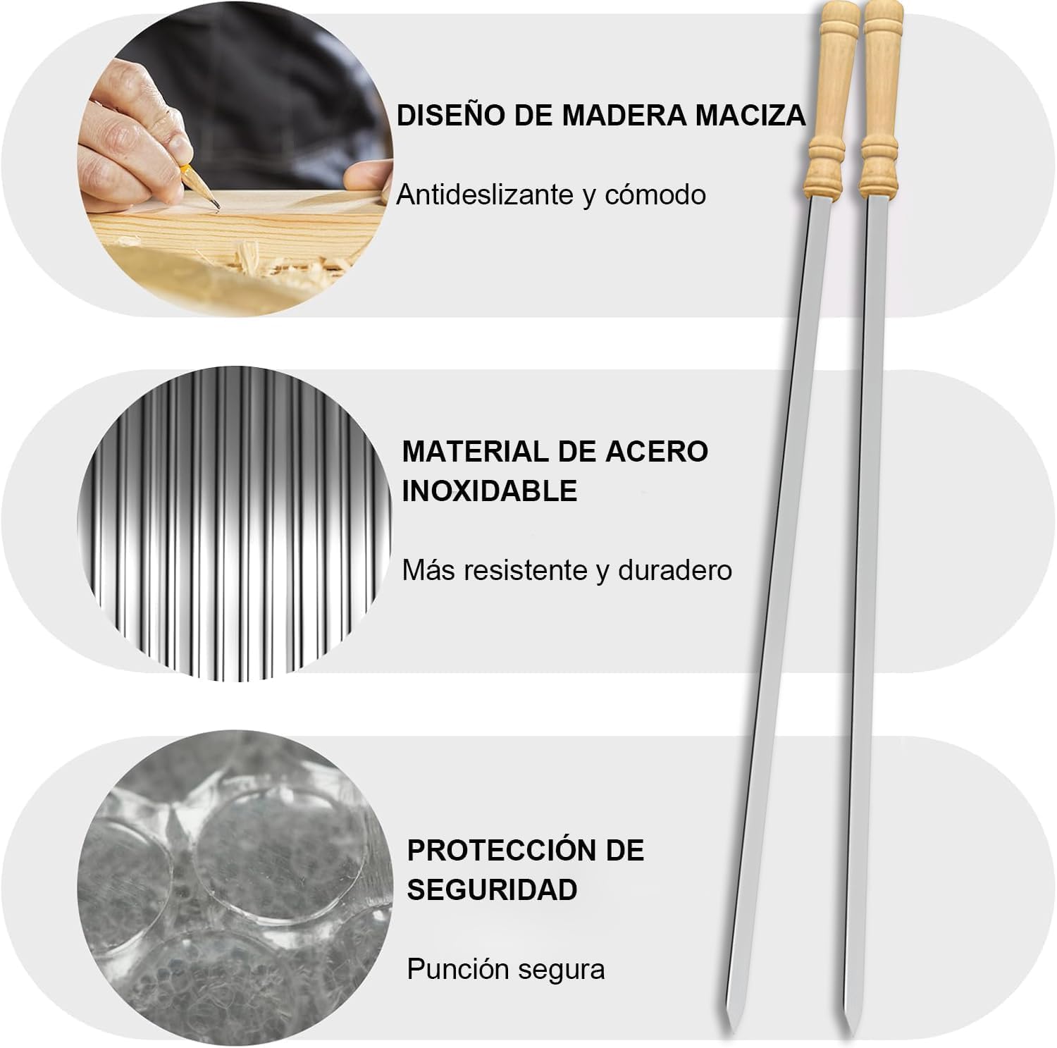 12 Piezas Brochetas Planas para Barbacoa de Acero Inoxidable con Mango de Madera, Pinchos para Barbacoa Reutilizables y Resistentes, Ideal para Parrilla, Pinchitos, Pinchos Morunos y BBQ, 50cm