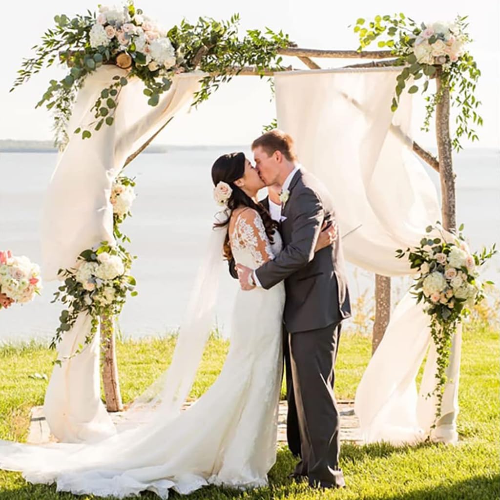 DUOBAO White Semi-Sheer Chiffon Backdrop Curtains 10x2.4ft 2 Panels - Romantic Drapes for Wedding Arch & Reception Decor