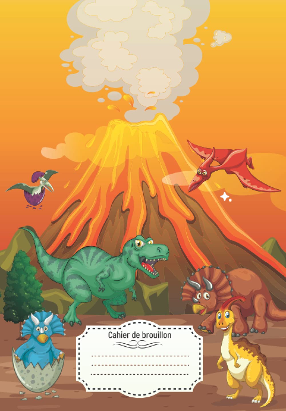 Cahier de brouillon: Dinosaure thème, Grands carreaux seyes 3mm, Petit format avec table de multiplication, 96 Pages
