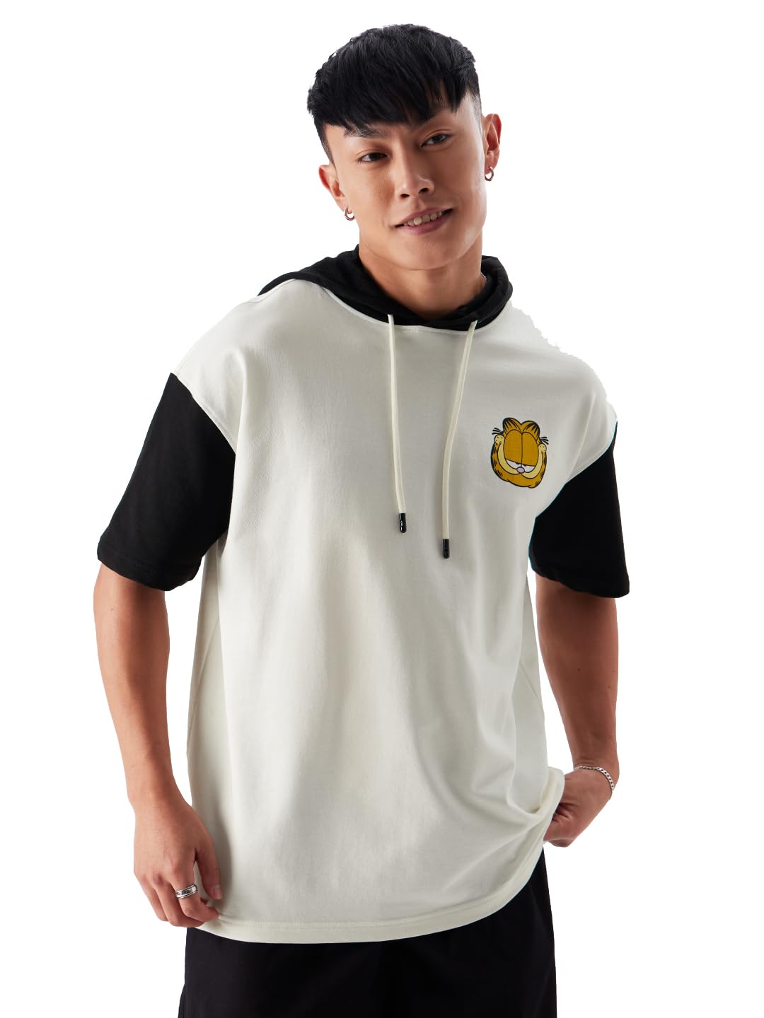 the souled store Garfield: Guarding Me? Men and Boys White and Black Graphic Print Short Sleeve Pull On Oversized Fit Hooded T-Shirts Hoodies Sweatshirts Pullovers Fleece Graphic Printed Hooded Warm-picture-30