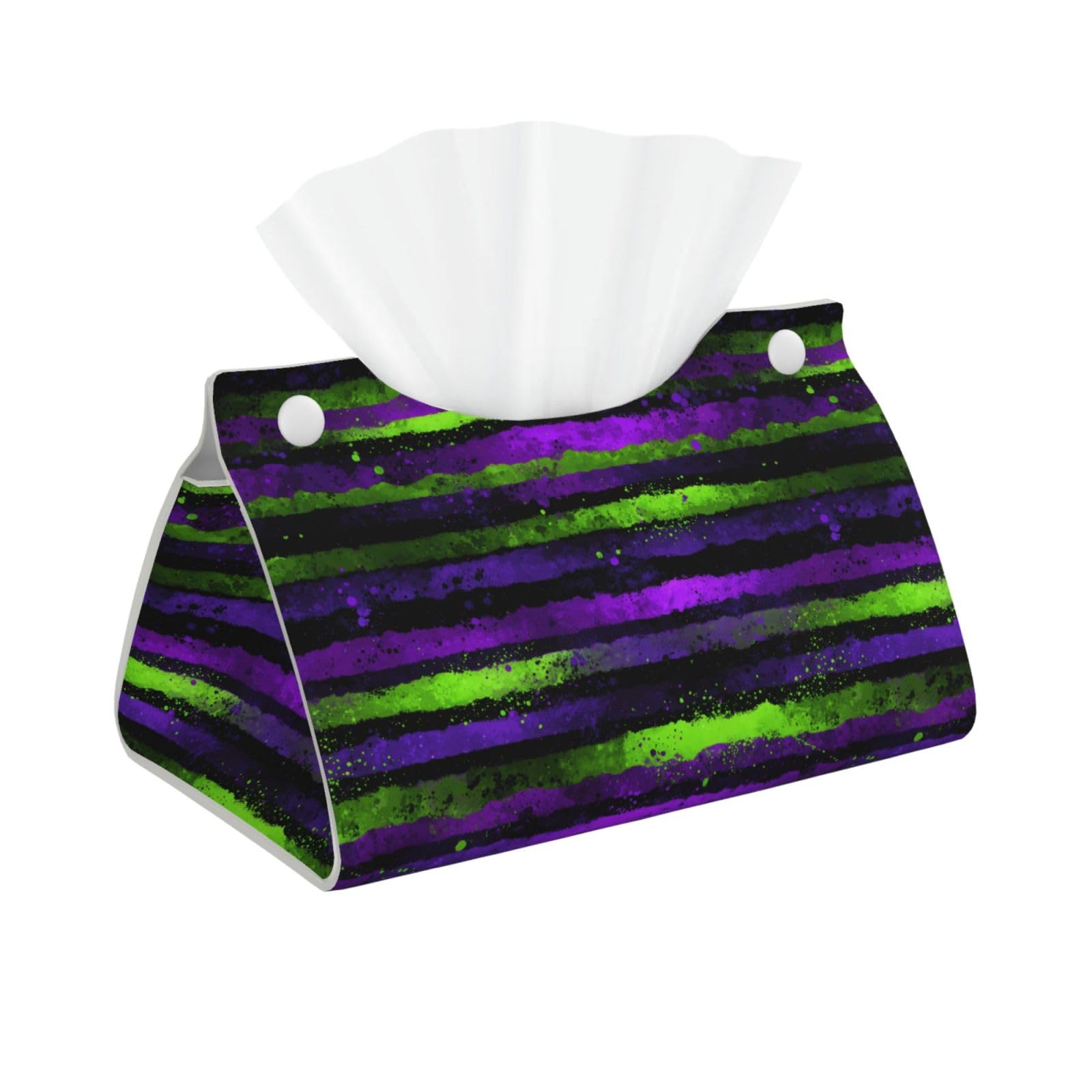 Purple Neon Green Stripes Splatters Tissue Box Cover Rectangle Pu Leather Tissue Box Holder for Car Bathroom Bedroom Desk Tabletop Decor
