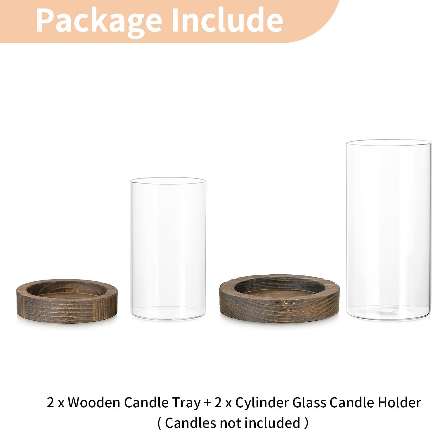 NUPTIO Hurricane Candle Holder for Centerpiece: Glass Pillar Candle Holder with Rustic Brown Wooden Plate - Set of 2 Floating Candles Cylinder Vase for Outdoor Wedding Table Decor - Image 3