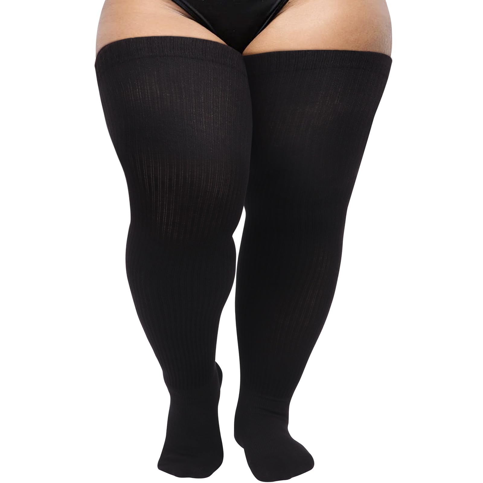 DRESHOW Plus Size Thigh High Socks Striped Over Knee High Tube Socks Long Boot Stockings Leg Warmers for Women