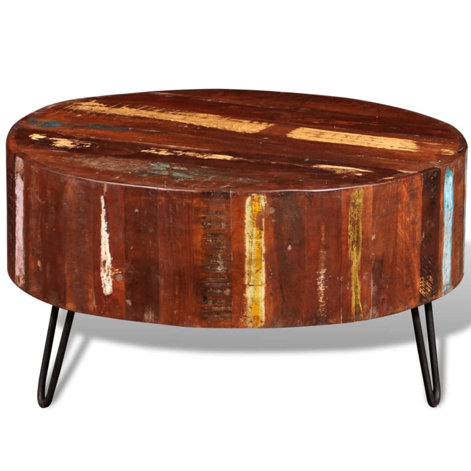 Homgoday Table basse ronde en bois recyclé massif pour salon, salle de réception d'invités, chambre à coucher et mobilier de bureau