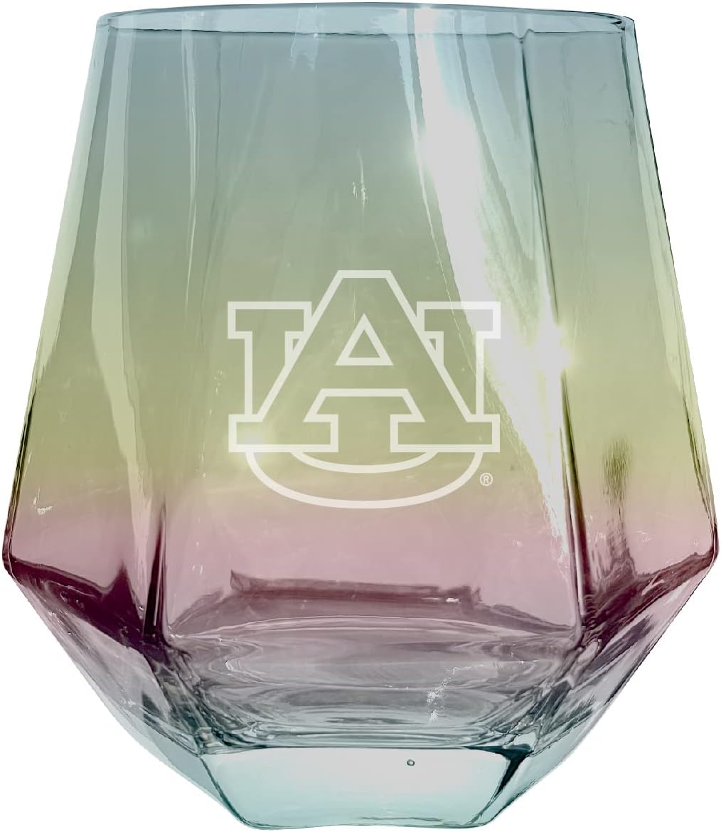 R and R Imports Auburn Tigers Etched Diamond Cut Stemless 10 Ounce Wine Glass Clear 2-Pack Officially Licensed Collegiate Product