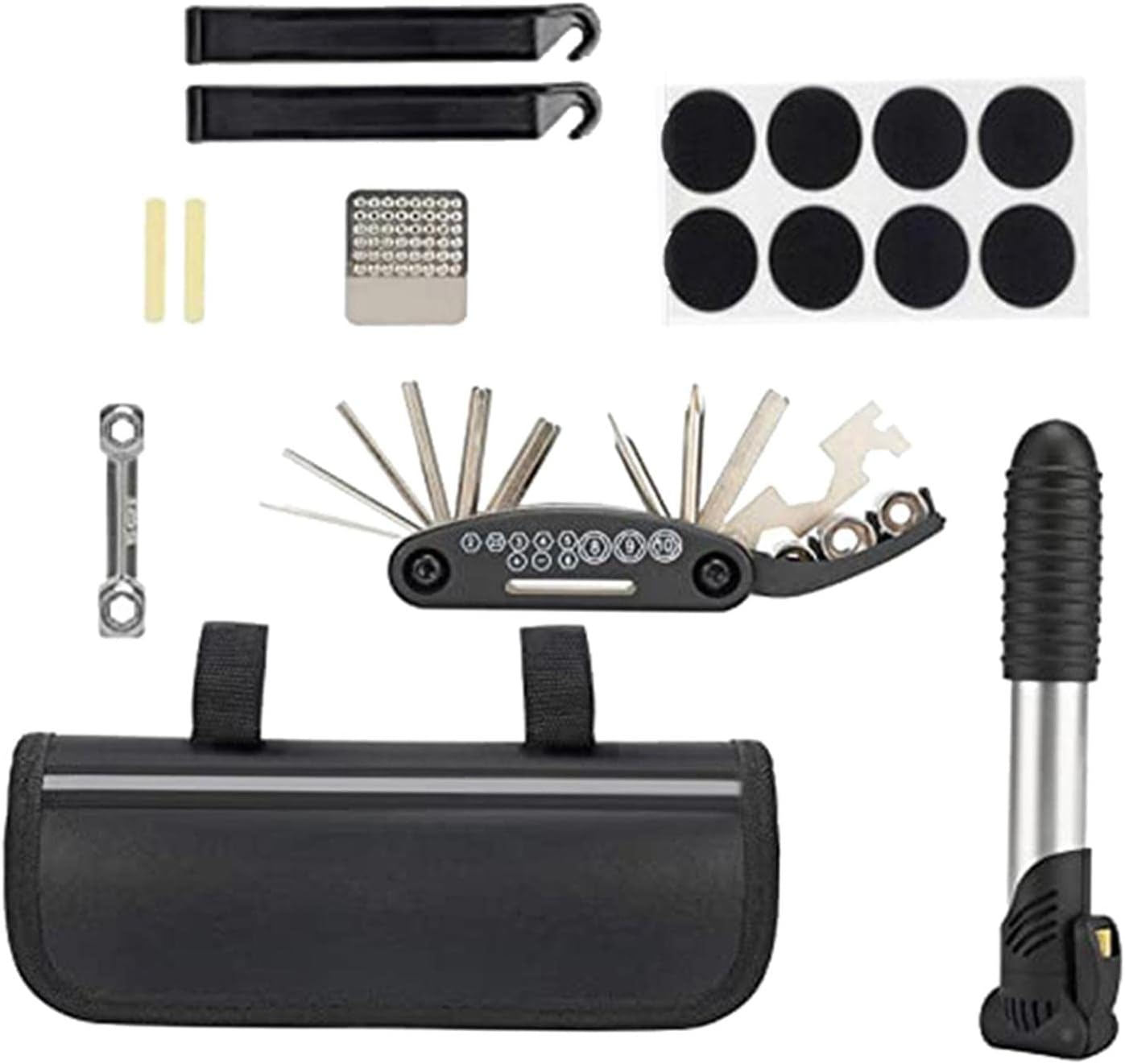 Compact 16-in-1 Bike Repair Kit | Portable Maintenance Tool Set with Mini Pump | Steel Hex Wrenches | Tire Patch and Lever Included | Essential for Cyclists and Daily Hand
