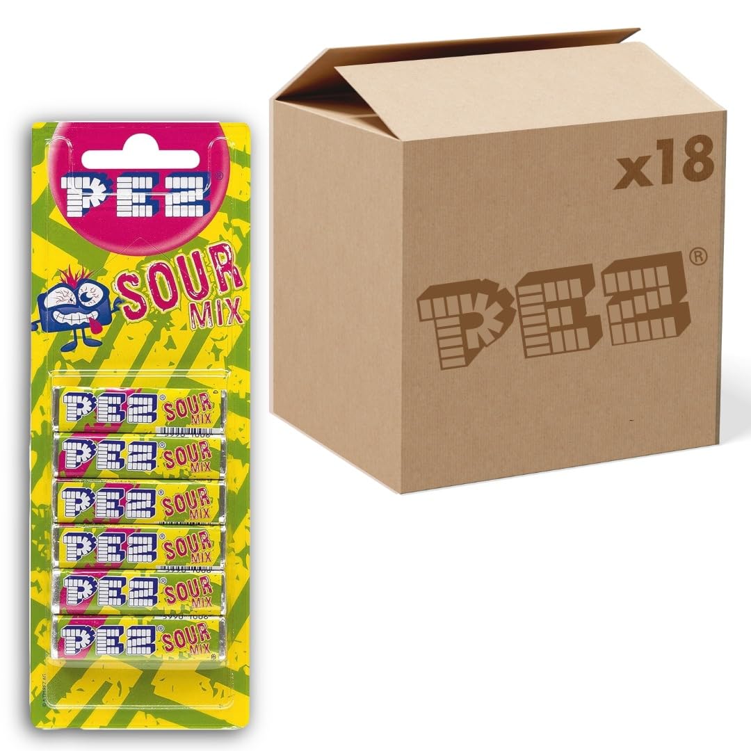 PEZ Refill Pack, Sour Flavour Mix, Retro Vegetarian Gift Sweets, 6 x 8.5 g (Pack of 18)