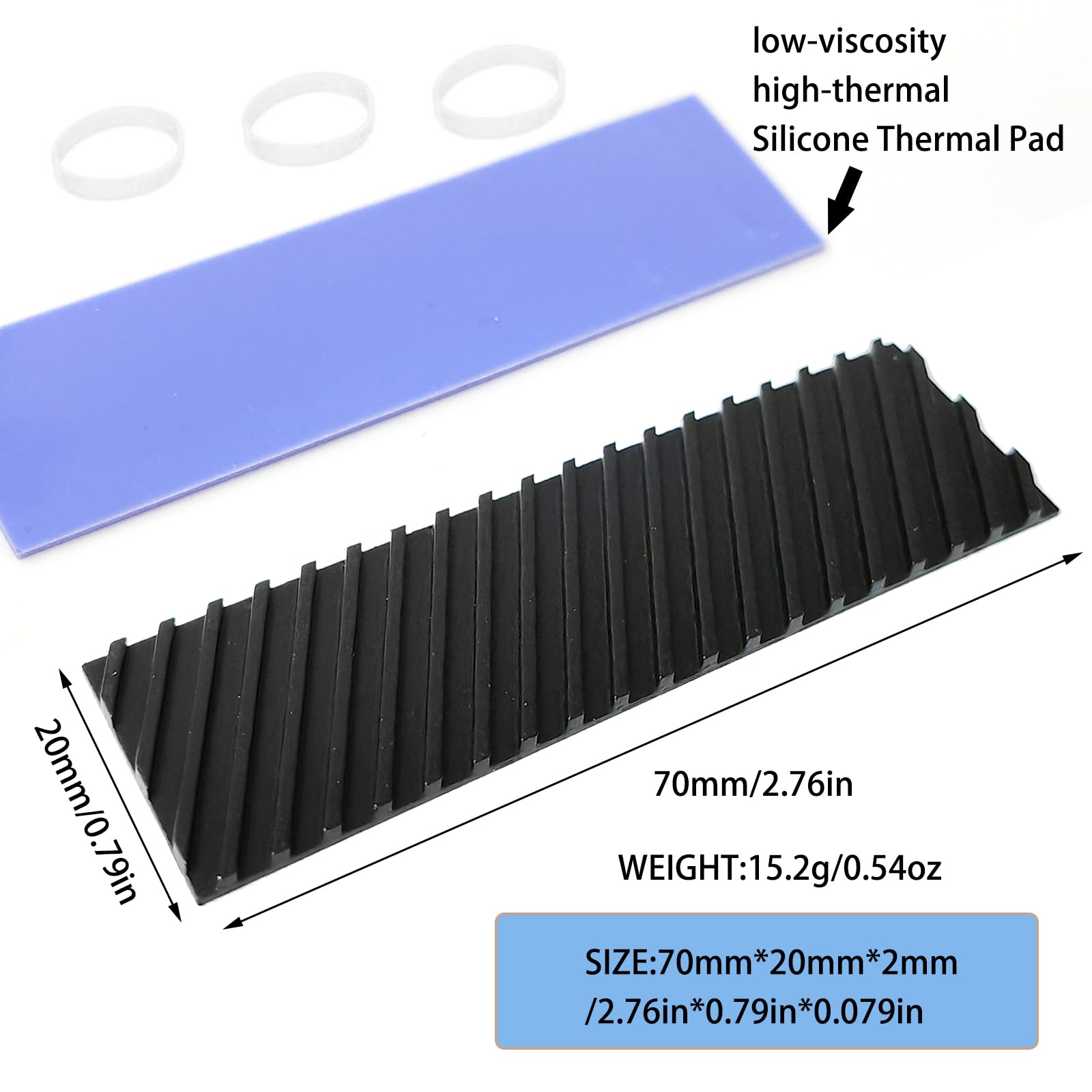 M.2 2280 SSD Heatsink Graphene Coating Copper Heat Sink, 70x20x2mm Laptop NVMe M.2 Heatsink with Silicone Thermal Pad for 2280 M2 SSD Laptop - Additional View