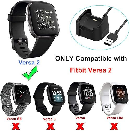 Miniatura 2 de EXMRAT Compatible con cargador Fitbit Versa 2, cable de soporte de carga USB de repuesto para reloj inteligente Versa 2 (solo para Versa 2), negro