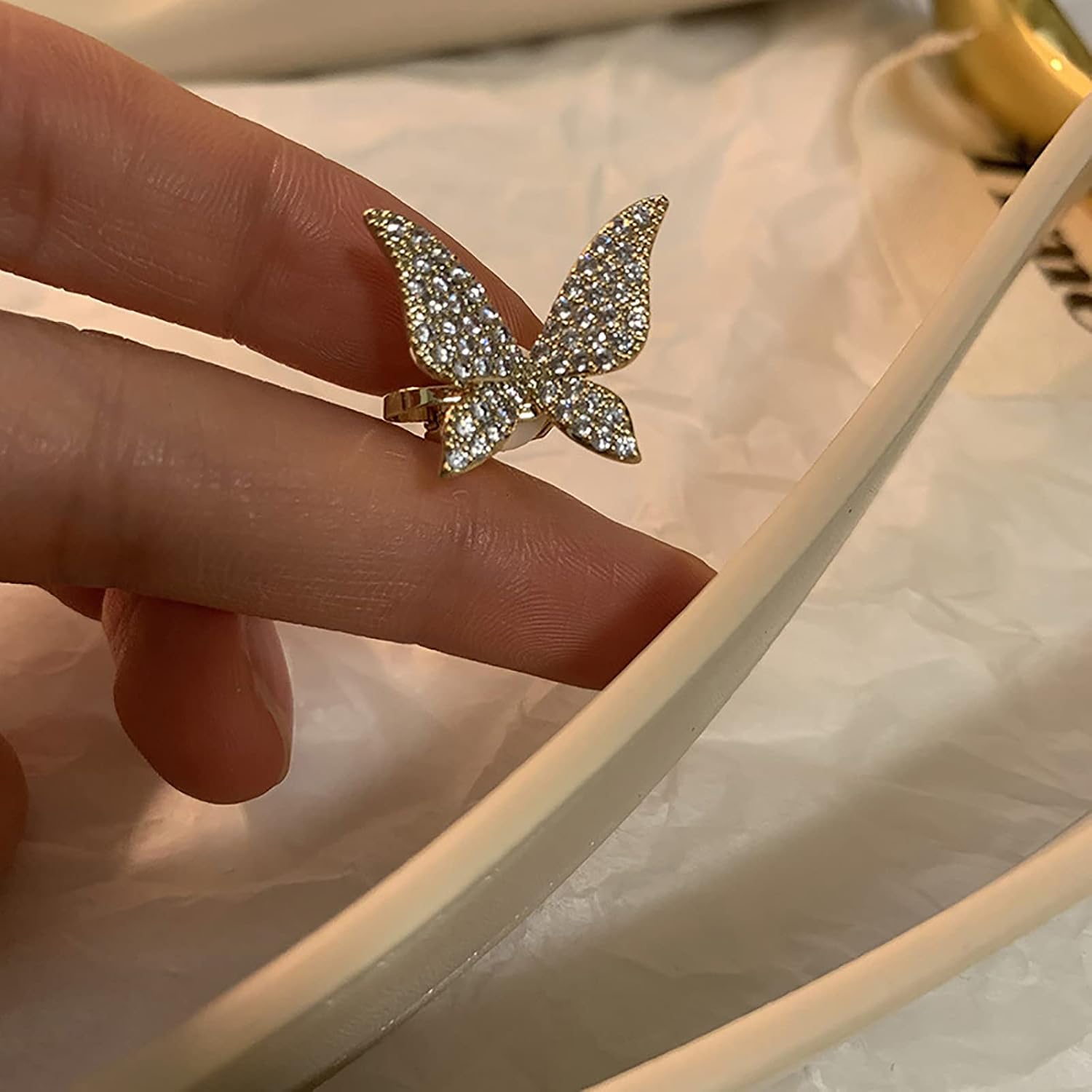 1 Pair Zircon Butterfly Earrings For Women Rhinestone Non Pierced Ear Crawler Clips Butterfly Cuff Wrap Earrings