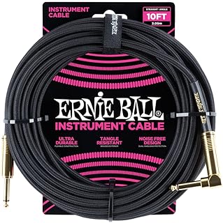 Ernie Ball Geflochtenes Kabel mit geradem Winkel, 3 m, Schwarz