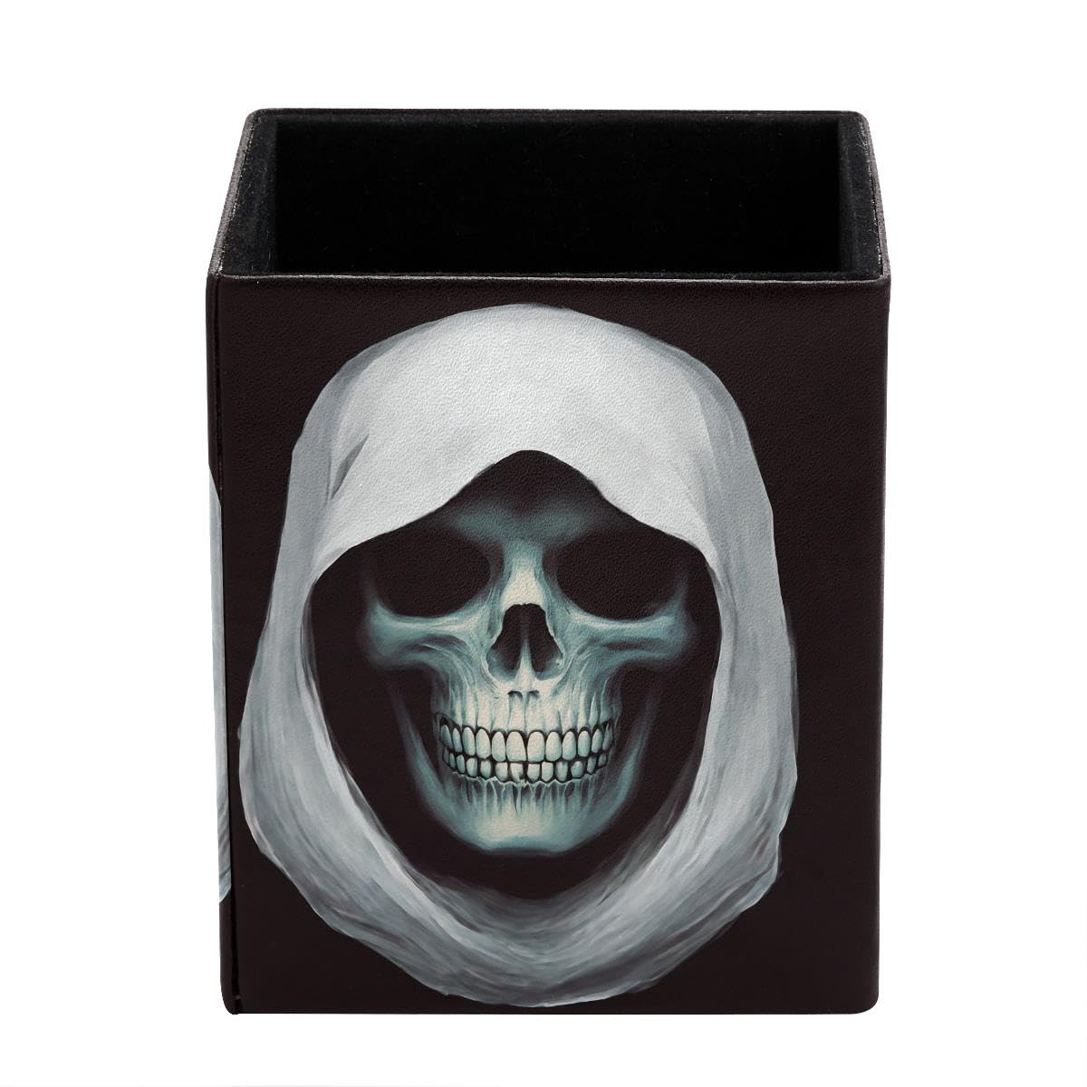 HEOEH White Hat Skull Pen Holder Pen Pot, Square Pencil Cup for Desk
