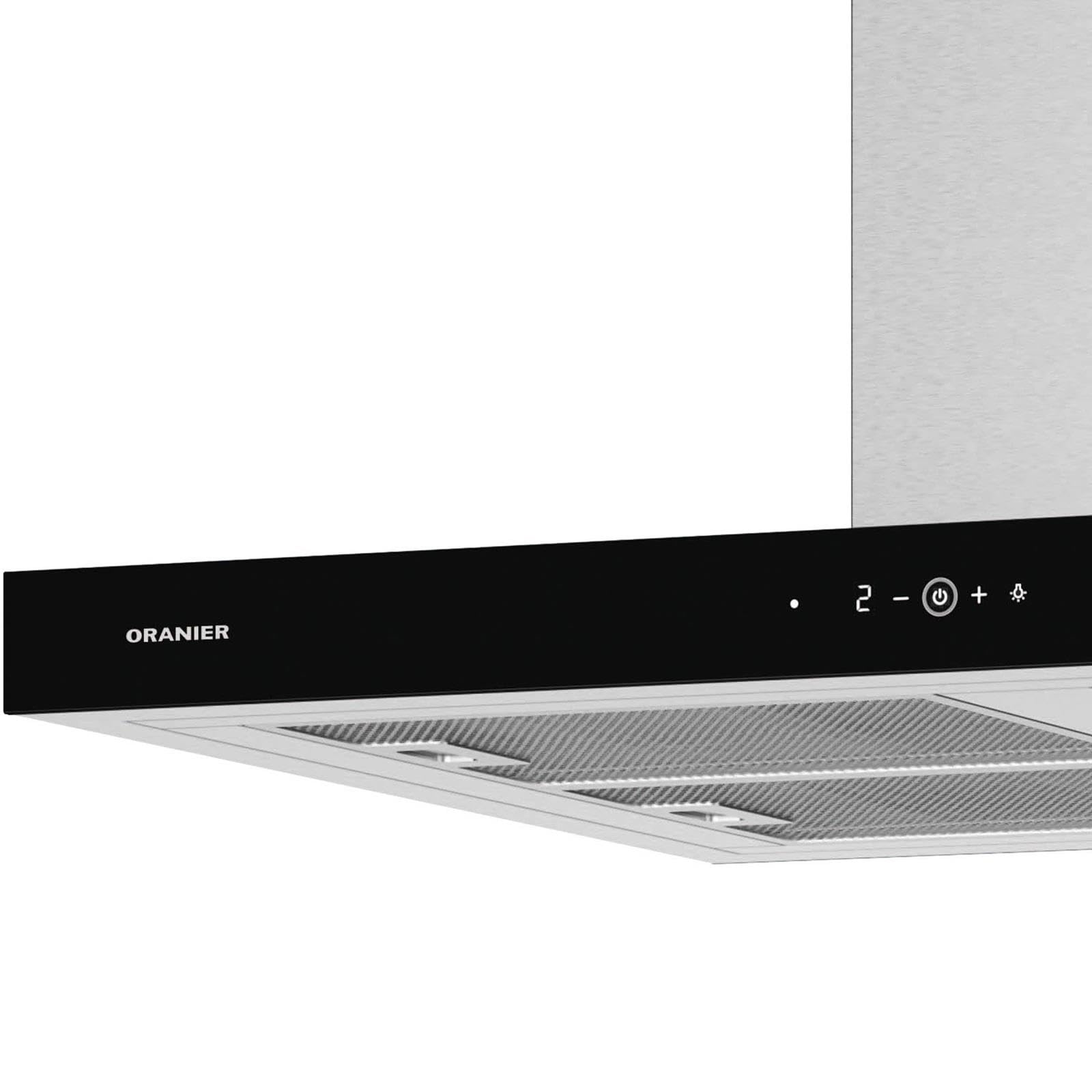Oranier Inselhaube 90 cm Edelstahl ISOLA90E1 Dunstabzugshaube mit Glasfront 4 Leistungsstufen LightUp-Display