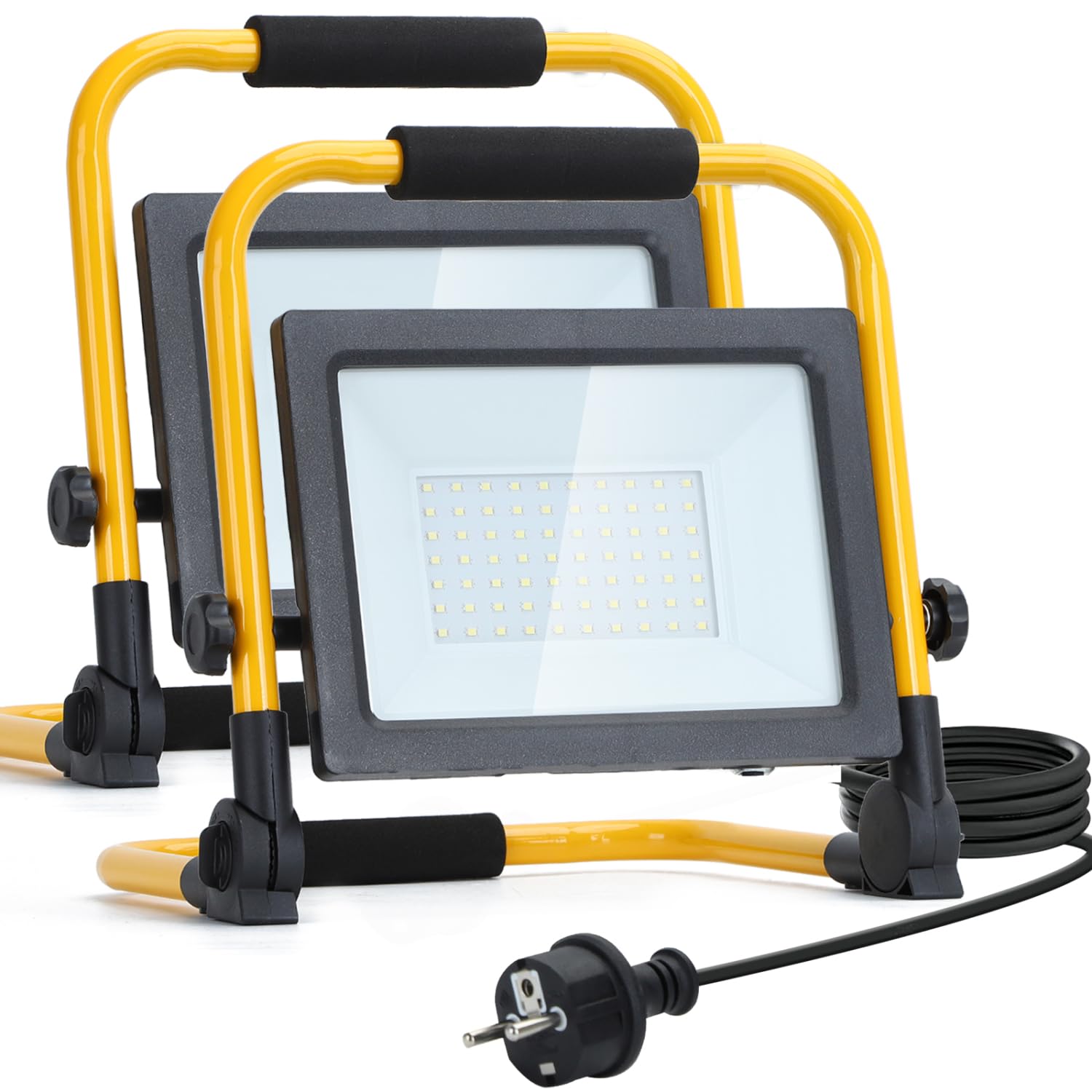 Aigostar Foco de Trabajo LED 50W,4480LM,Foco LED Portátil con Giratorio 360º,Impermeable,Soporte plegable,para Uso en Interiores y Exteriores,para Obra, Taller, Garaje,6500K Luz Blanca,2 piezas