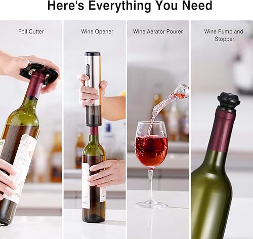 Miniatura 2 de Juego de abridor de vino eléctrico, abridor de vino automático eléctrico recargable, sacacorchos eléctrico con base, kit de regalo 9 en 1 destapador