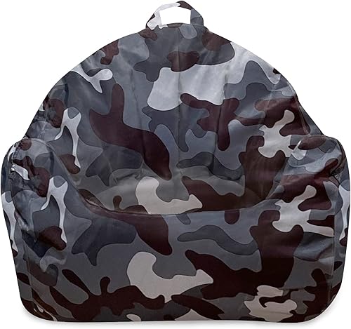 Posh Creations Puf estructurado cómodo para jugar, leer y ver la televisión, Malibu Lounge, nailon, camuflaje oscuro y gris negro