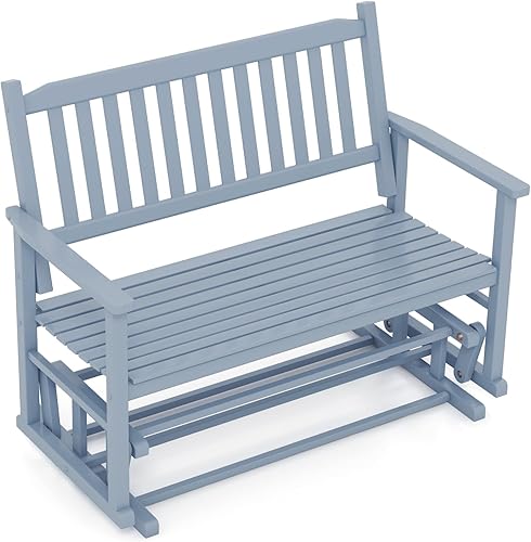 Miniatura 10 de Tangkula Silla planeadora para 2 personas para exteriores, de madera de álamo, silla de sofá biplaza con reposabrazos, asiento y respaldo de