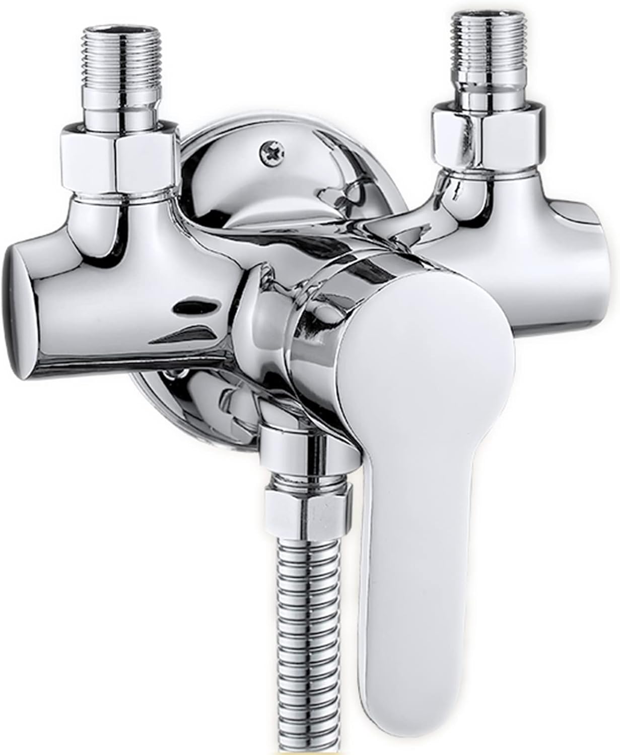 Shower Splitter Mixing Valve Shower Diverter 3 Way 3/4 Hot and Cold Brass Shower Head Diverter with Handheld Mount Three-Way Shower Diverter,Chrome B