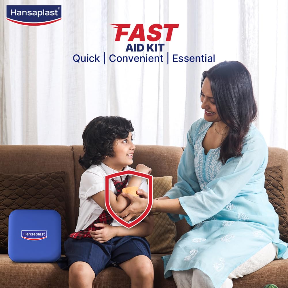 Hansaplast Fast Aid Kit for Wounds & Bruises | First Aid Kit | 9 Items - 35 Pieces | Emergency Medical Kit for Home, Office, Travel, Car, Sports, Outdoor, Multi-Use Pack for Cuts, Wounds & Injuries | Lightweight & Compact 1