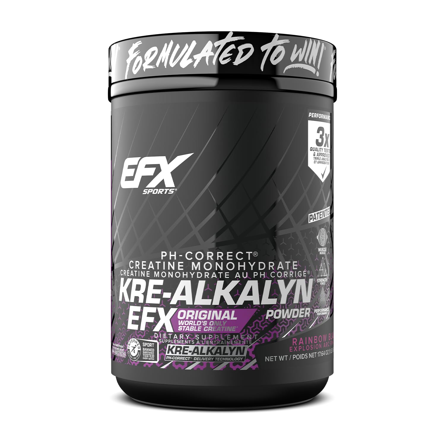 EFX Sports Kre-Alkalyn Powder 500g, PH-Correct Creatine Monohydrate | Multi-Patented Formula, Gain Strength, Build Muscle & Enhance Performance, Rainbow Blast 500 gram