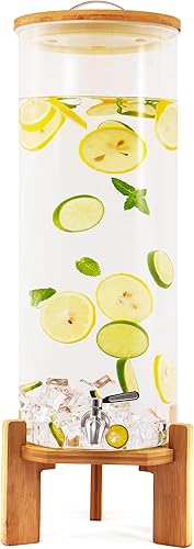OXSDOL Dispensador de bebidas, dispensador de bebidas de vidrio de 3.5 galones con soporte, dispensador de bebidas con espita, dispensadores de