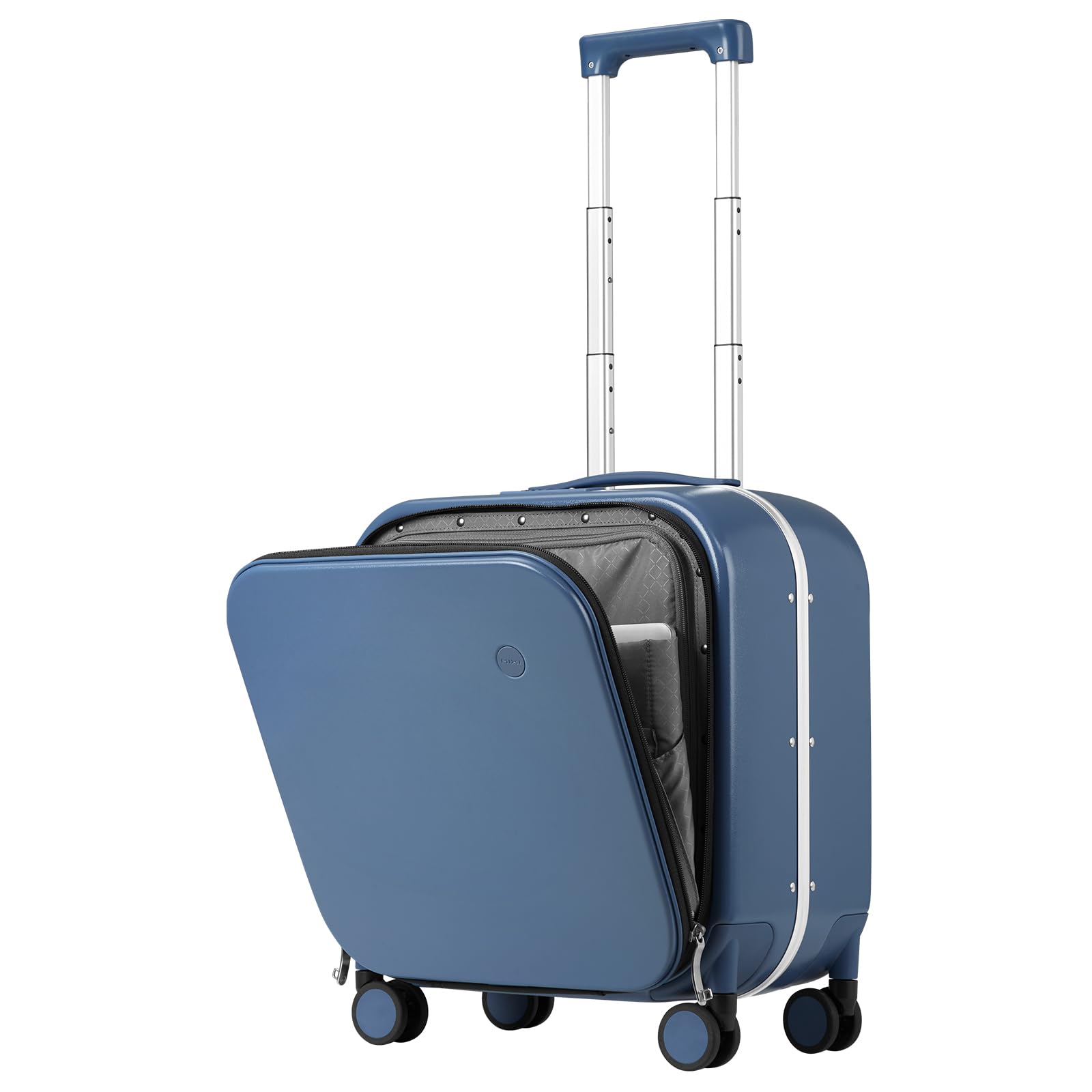 mixi Carry On Luggage, 18” Suitcase with Front Laptop Pocket, Travel Luggage Aluminum Frame PC Hardside with Spinner Wheels & TSA Lock and Cover (Not for Underseat), Sapphire Blue