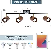 Vista 3 de Moderno kit de iluminación de riel de 4 luces, acabado negro mate ajustable y pantalla de madera oscura real, kit de artículos giratorios de latón