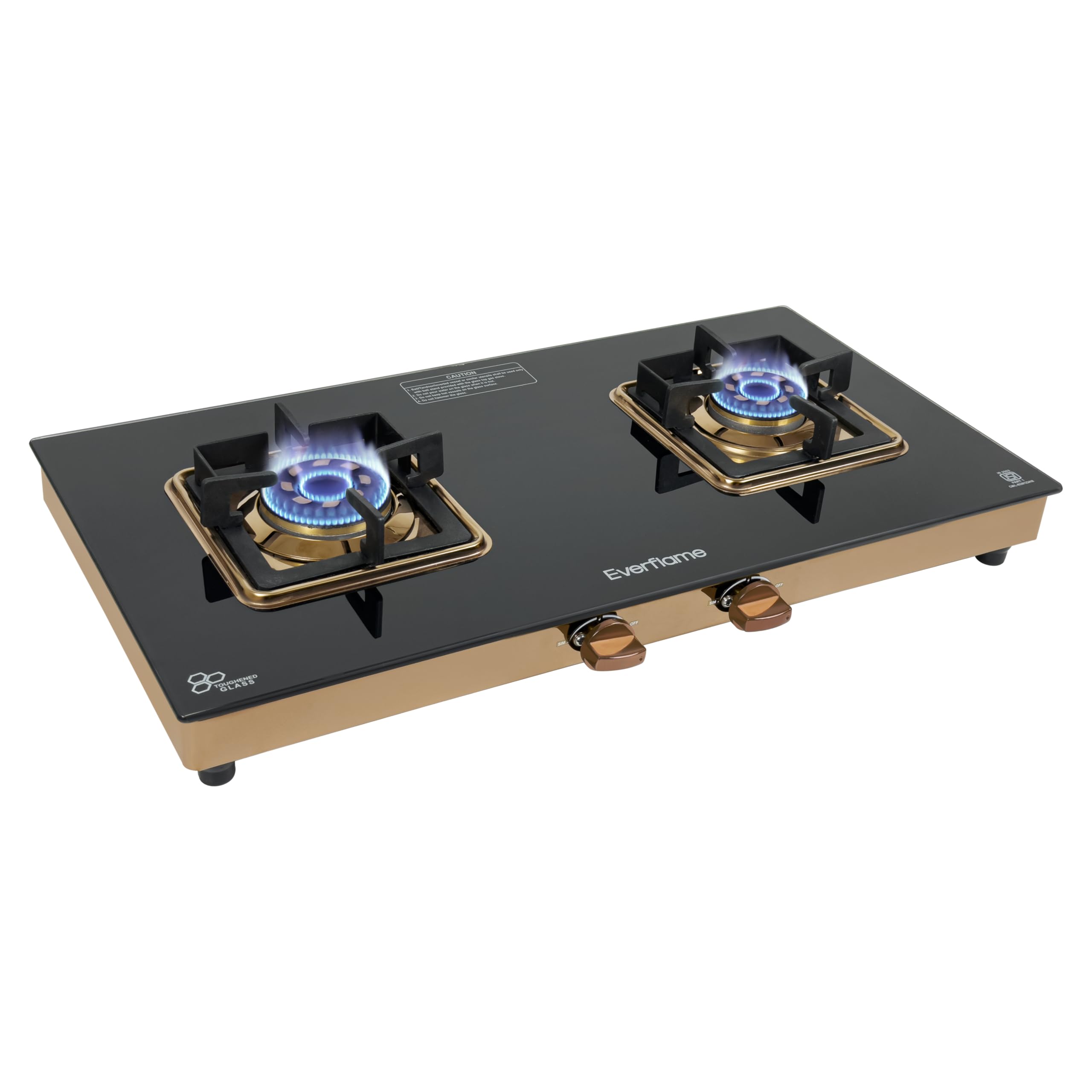 Everflame Aurum 2 Burner Gas Stove | ISI Certified | Manual Ignition LPG Gas Stove | 5G Brass Burner | 5 Years Warranty on (Glass & Burners) + 2 Years Comprehensive Warranty + Doorstep Service