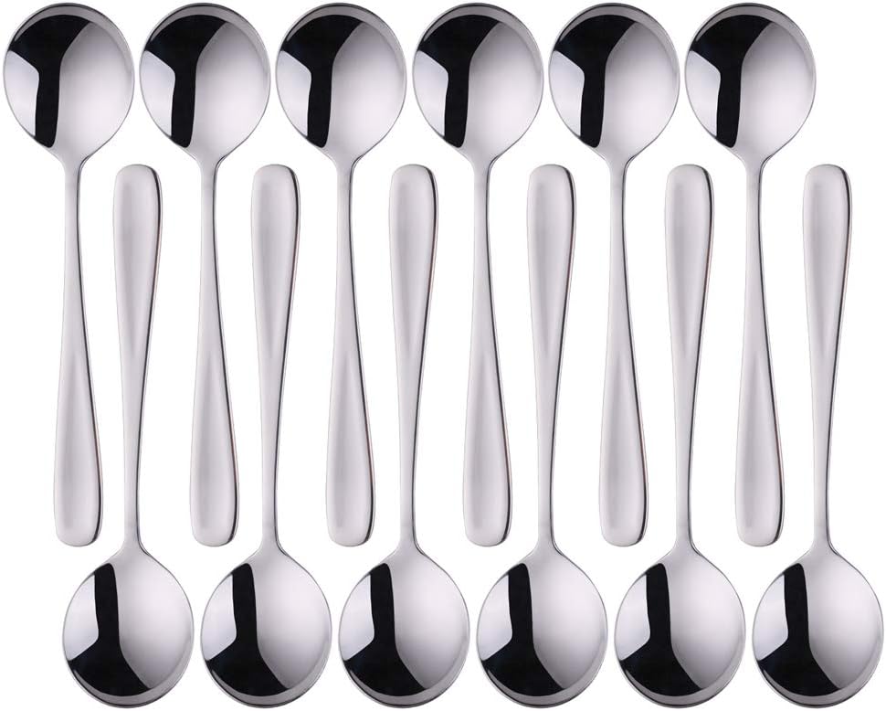 12 Pieces Soup Spoons Dongbo 7-Inch 18/10 Stainless Steel Dinner Spoons Set Silverware Table Spoons for Home Kitchen or Restaurant Dishwasher Safe Gold