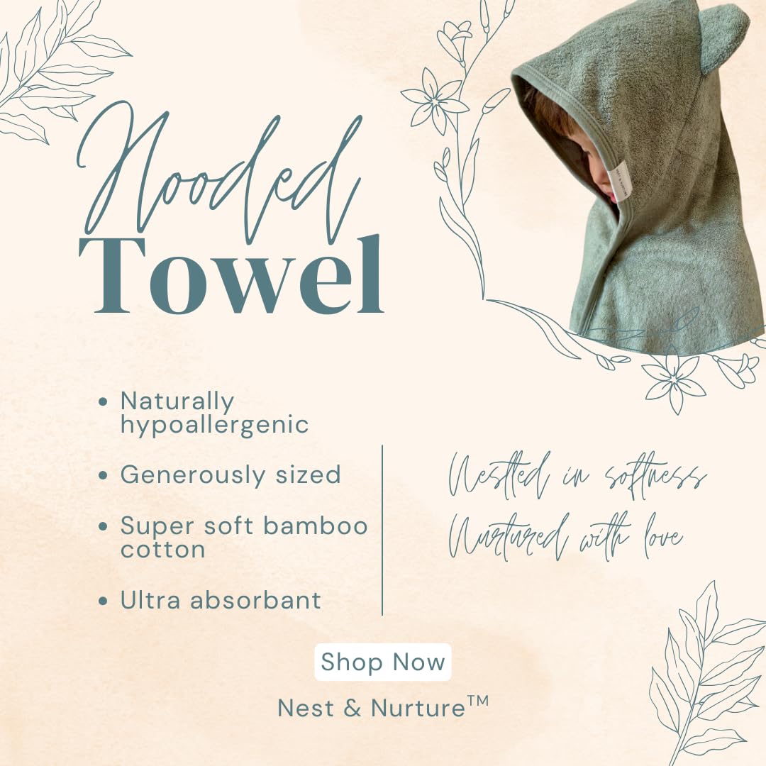 Nest & Nurture, Baby Hooded Bath Towel, 90 x 90 cm, Ultra-Soft, Extra Thick 600GSM, Bear Design, Baby Towel - Image 2
