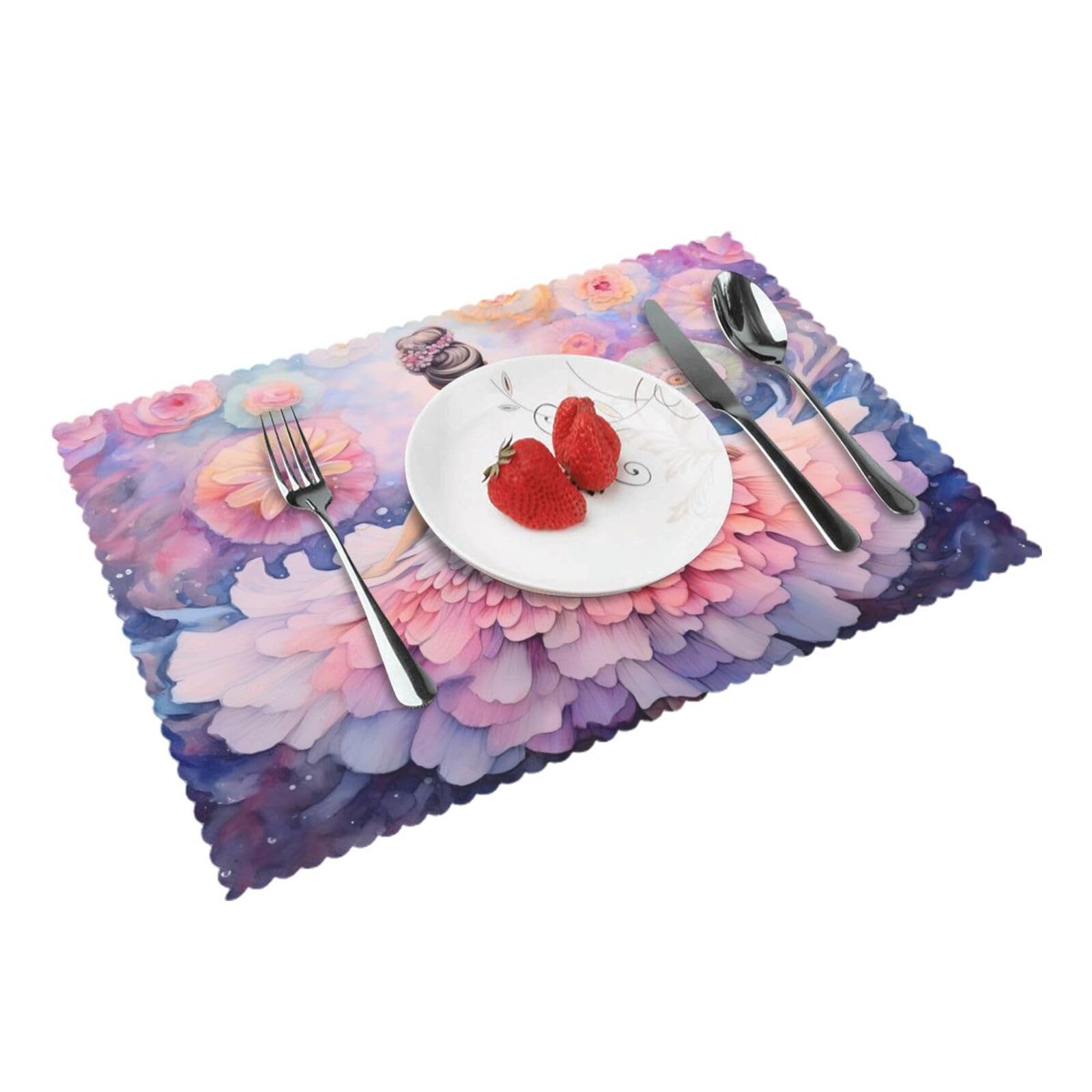 Watercolor Ballerina (2)(1) Placemats Set of 4 Print Table Mats Place Mats Table Decor for Kitchen Dining 12X18 in