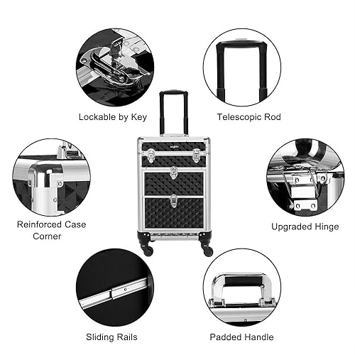 Miniatura 4 de Maleta organizadora de maquillaje de aluminio, maleta organizadora de maquillaje portátil, caja de almacenamiento de cosméticos, equipaje de belleza