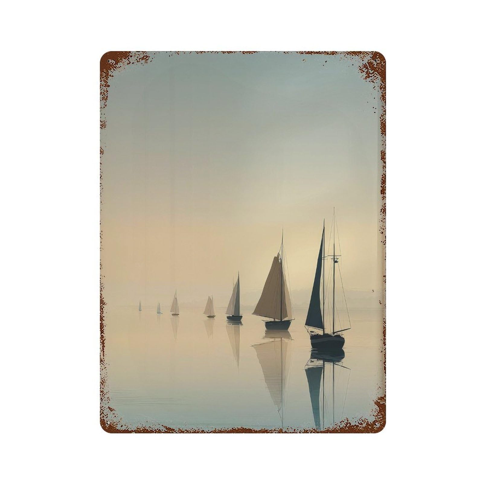 xiaoxiaoshen Sailboats. Minimalist Calm Coastal Wall Decor Art Metal Tin Poster Modern Home Decor Art Home Bar Shop Decorations Vintage Sign 40x30cm