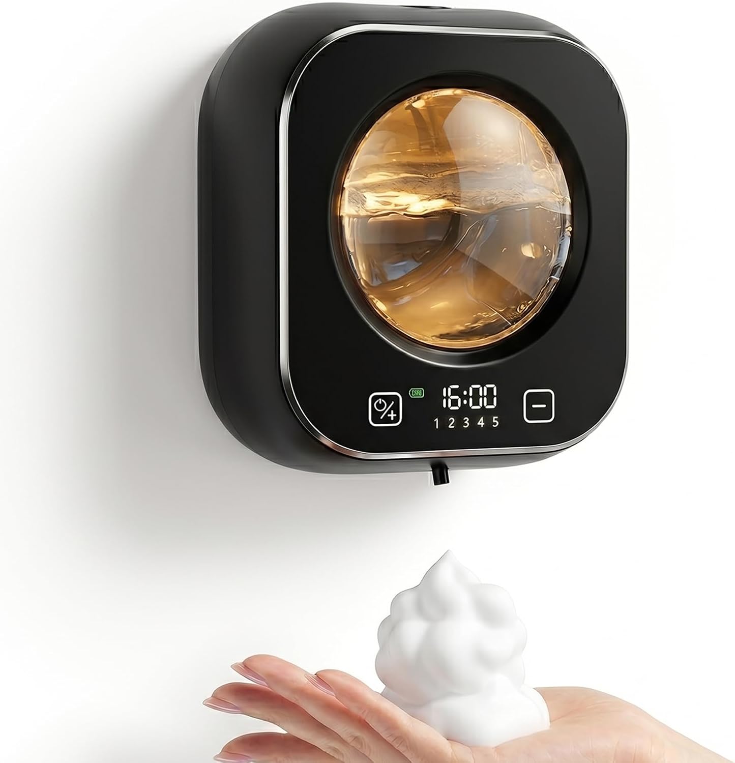 Automatic Foam Soap Dispenser Bathroom,Wall Mounted Touchless Foaming Soap Dispenser Rechargeable with Smart LCD Display & 5-Level Adjustable Foam,Electric Dispenser for Kitchen Office (Black)