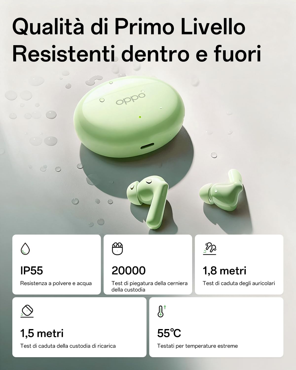 OPPO Enco Air4 wireless Bluetooth Auricolari, True Wireless Stereo, cancellazione attiva del rumore, durata della batteria di 12 ore, esperienza di gioco a bassa latenza, IP55, Fresh Mint