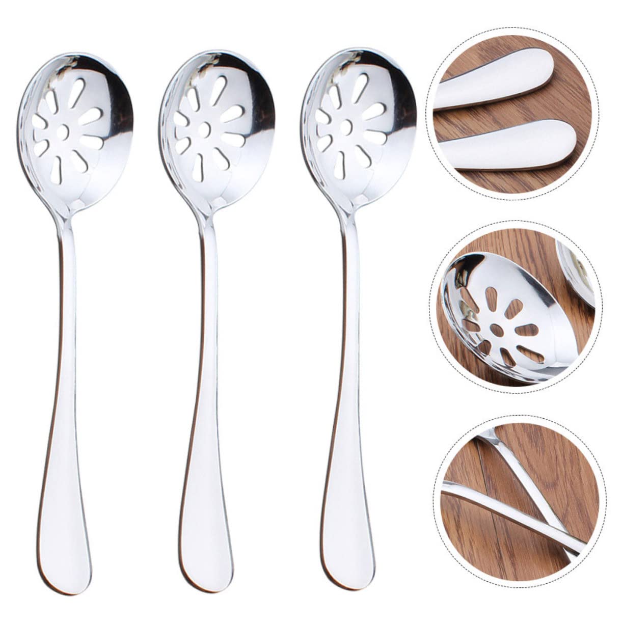 MOLUCKFU Stainless Steel Slotted Spoons Set 6pcs Reusable Serving Utensils Ergonomic Dinner Spoons Kitchen Supplies for Daily Use