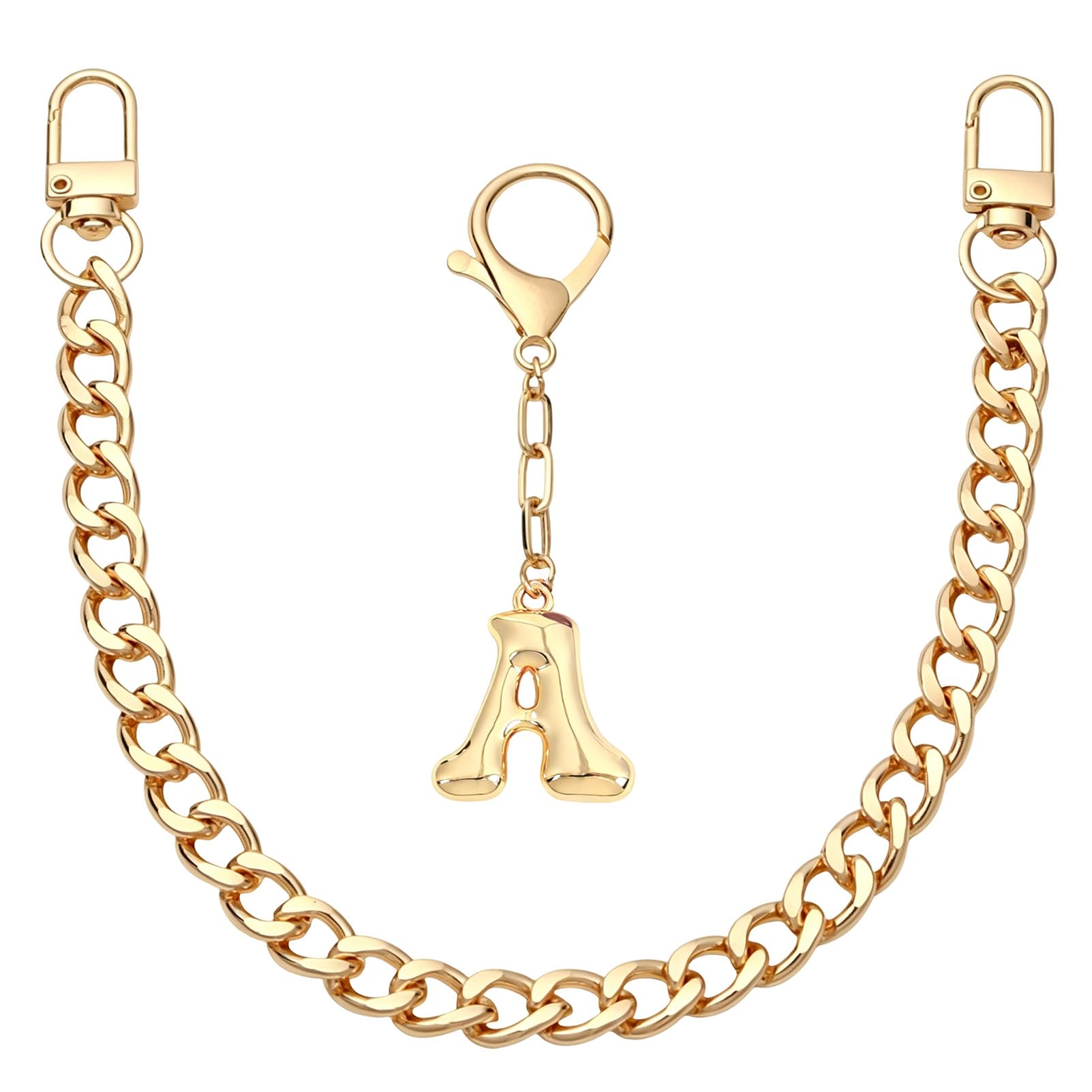 Snylcce Gold Initial Bag Charms Keychain - 2 Pcs Cute Bubble Letter A Keyring Cuban Chain Purse Charm for Handbags Women Birthday Gifts