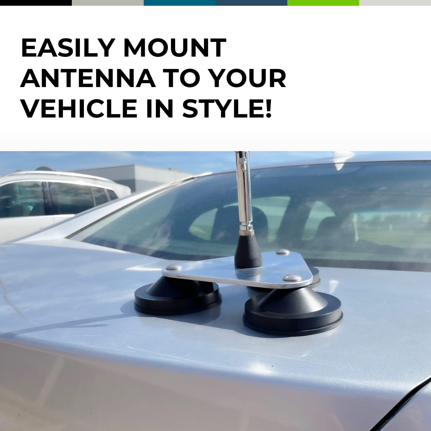 Tri-Mag Antenna Mount | 3/8" x 24 Threaded Antenna Mount | 4" Ceramic 8-Pole Magnets with Rubber Pads…