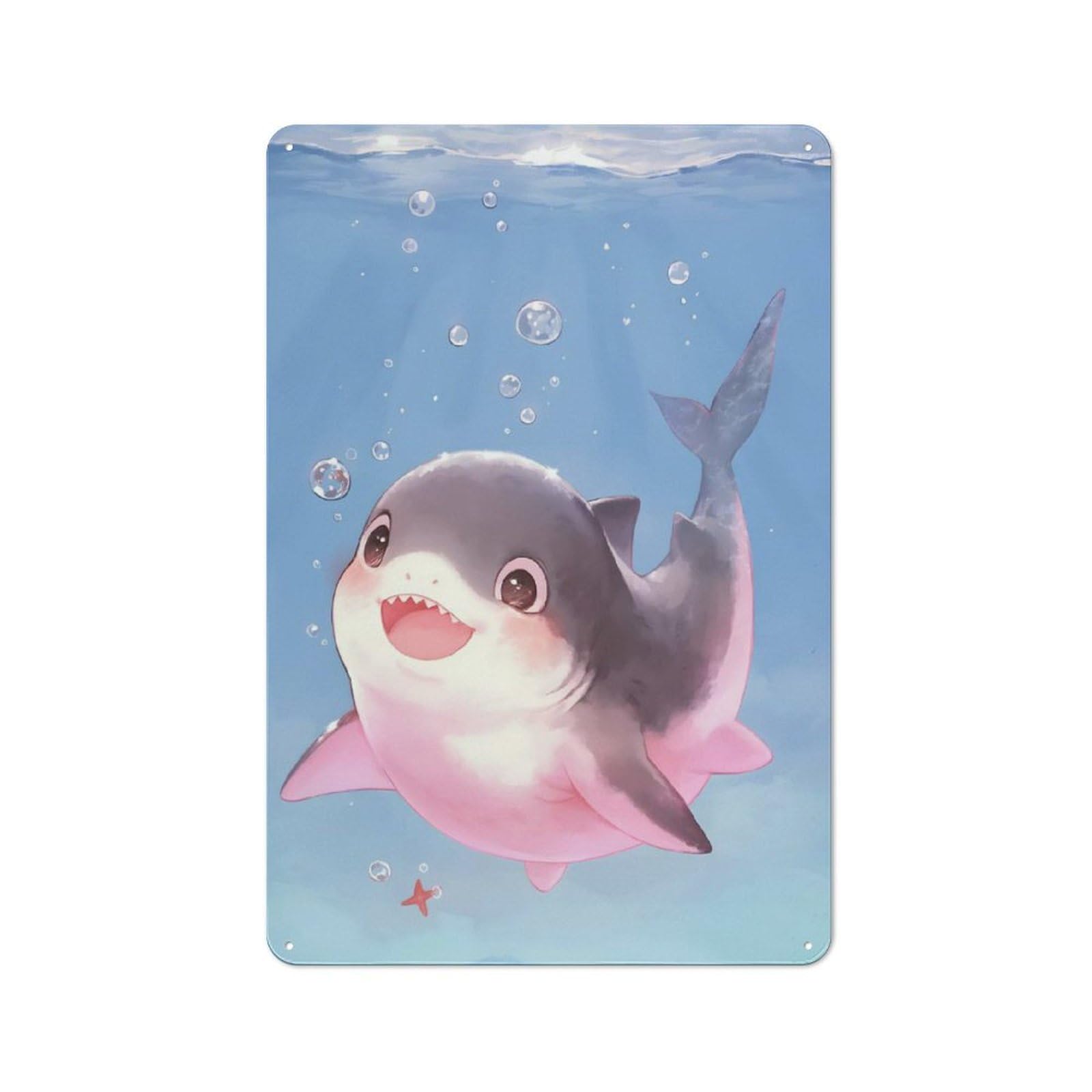 Junmoney Cute Cartoon Shark In Blue Water Rustic Metal Plaque 30X20cm For Living Room Wall, Suited To Home Wall Decor Collectors