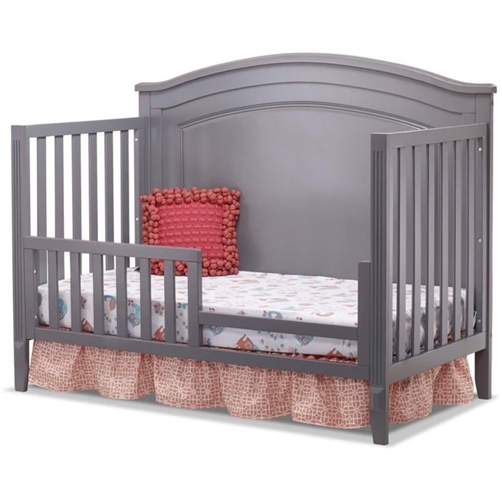 Pemberly Row Contemporary Wood Round Top Panel Crib in Gray Finish