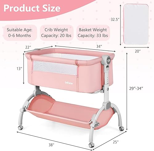 Miniatura 7 de INFANS Cuna de bebé 3 en 1, cuna mecedora, plegable, portátil, más segura, con altura ajustable, cesta de almacenamiento de ruedas, bolsa de viaje