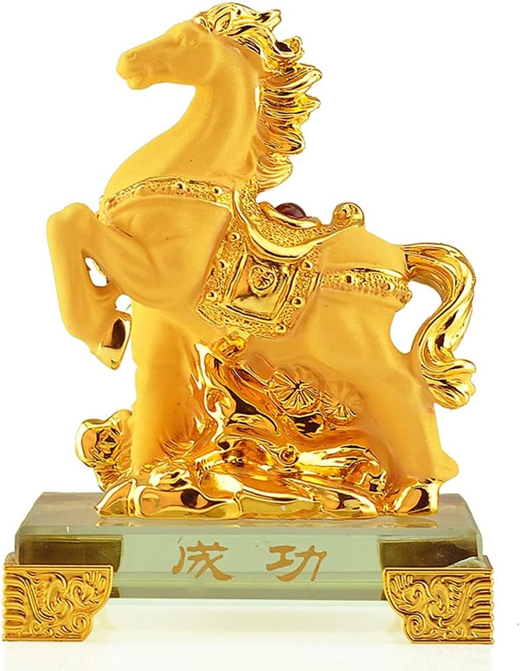 Chinese Zodiac Horse Golden Resin Collectible Figurines Table Decor Statue