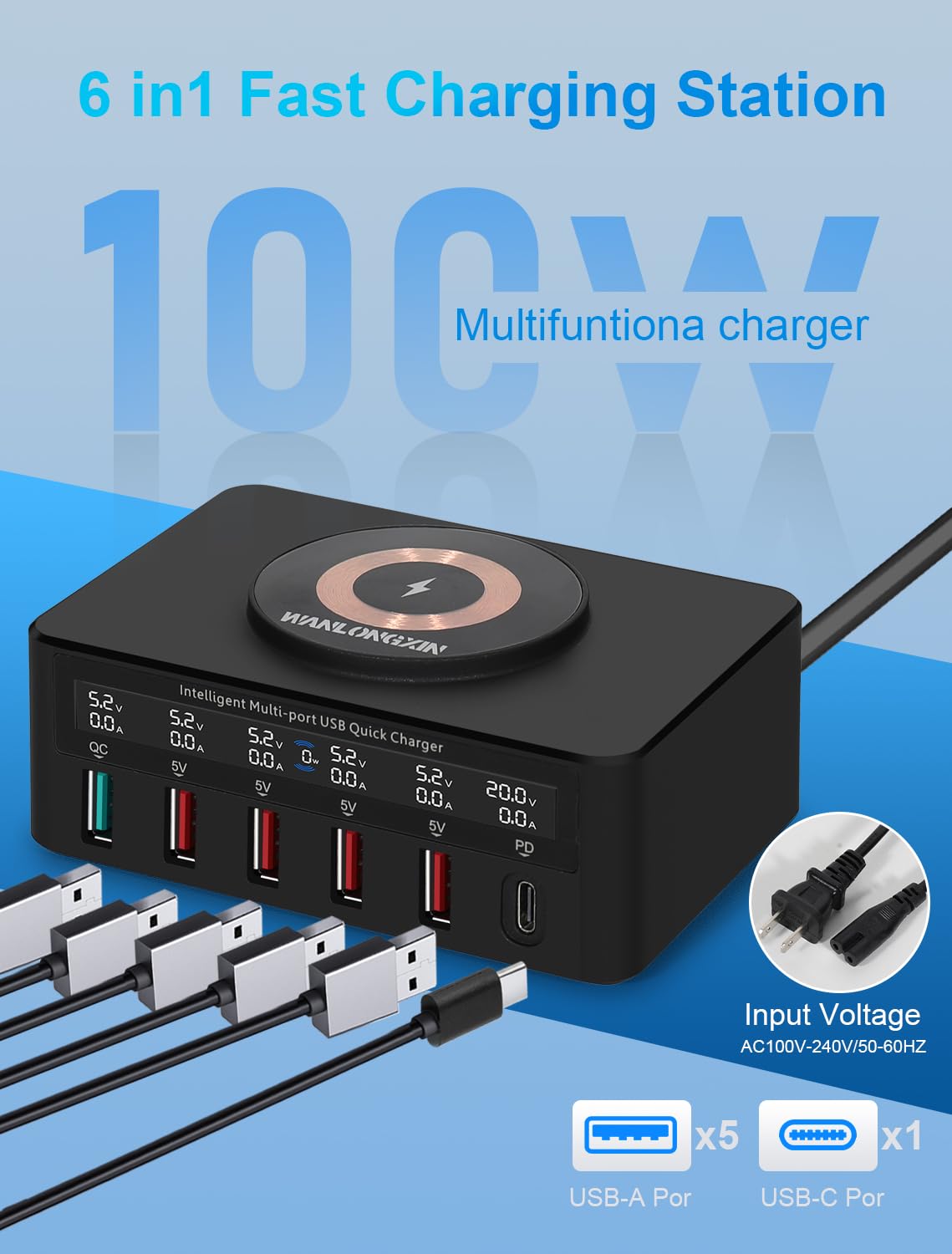 Charging Station, 100W6Port Usb Charging Station, Multiple Usb Charger Station, Charging Station for Multiple Devices, Multi Usb Charging Station, Chargers for Multiple Devices, Multi Charging Station