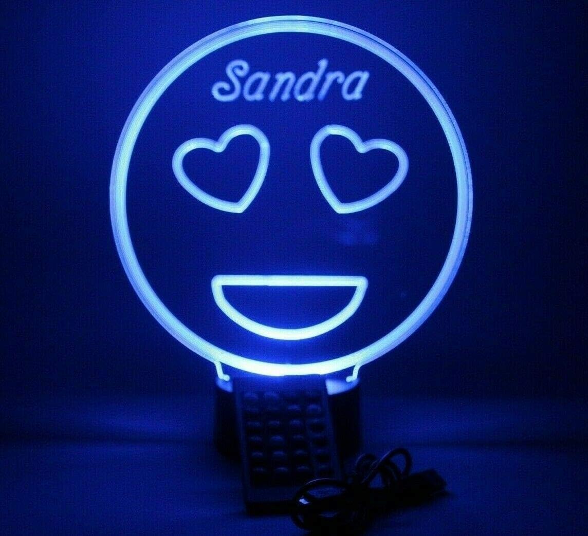 MIRROR MANIA Emoji Light Up Lamp Night Light Lamp LED Personalized Name Free Engraved Heart Emoji Table Lamp - It's Wow, Comes with Remote, 16 Color Options, Dimmer, Great Gift