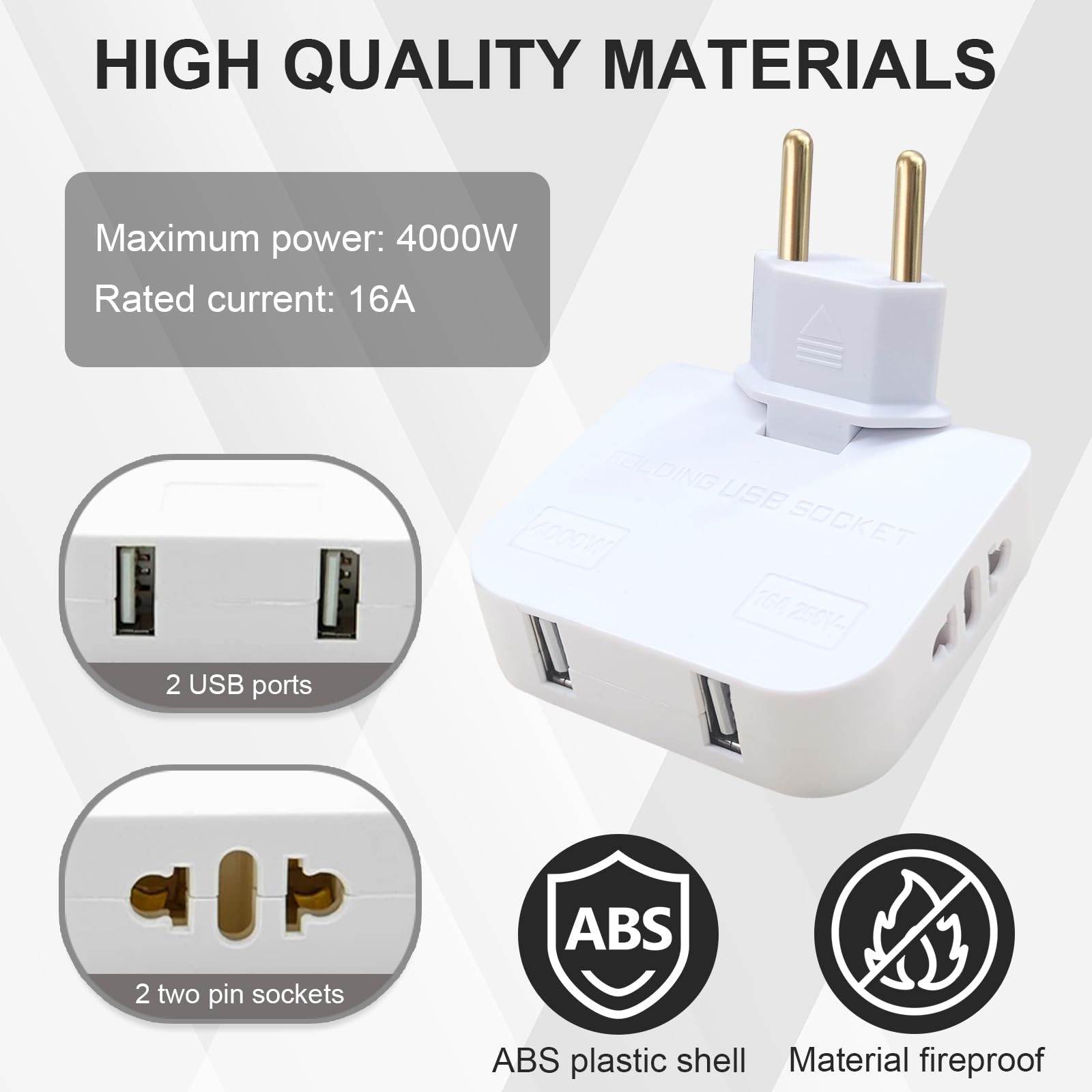 APUKESE 2er Pack Flachsteckdosen – Mit 2 USB + 2 Steckdosen, Extra Flach, 180° Drehbar, Bis 4000W, 16A