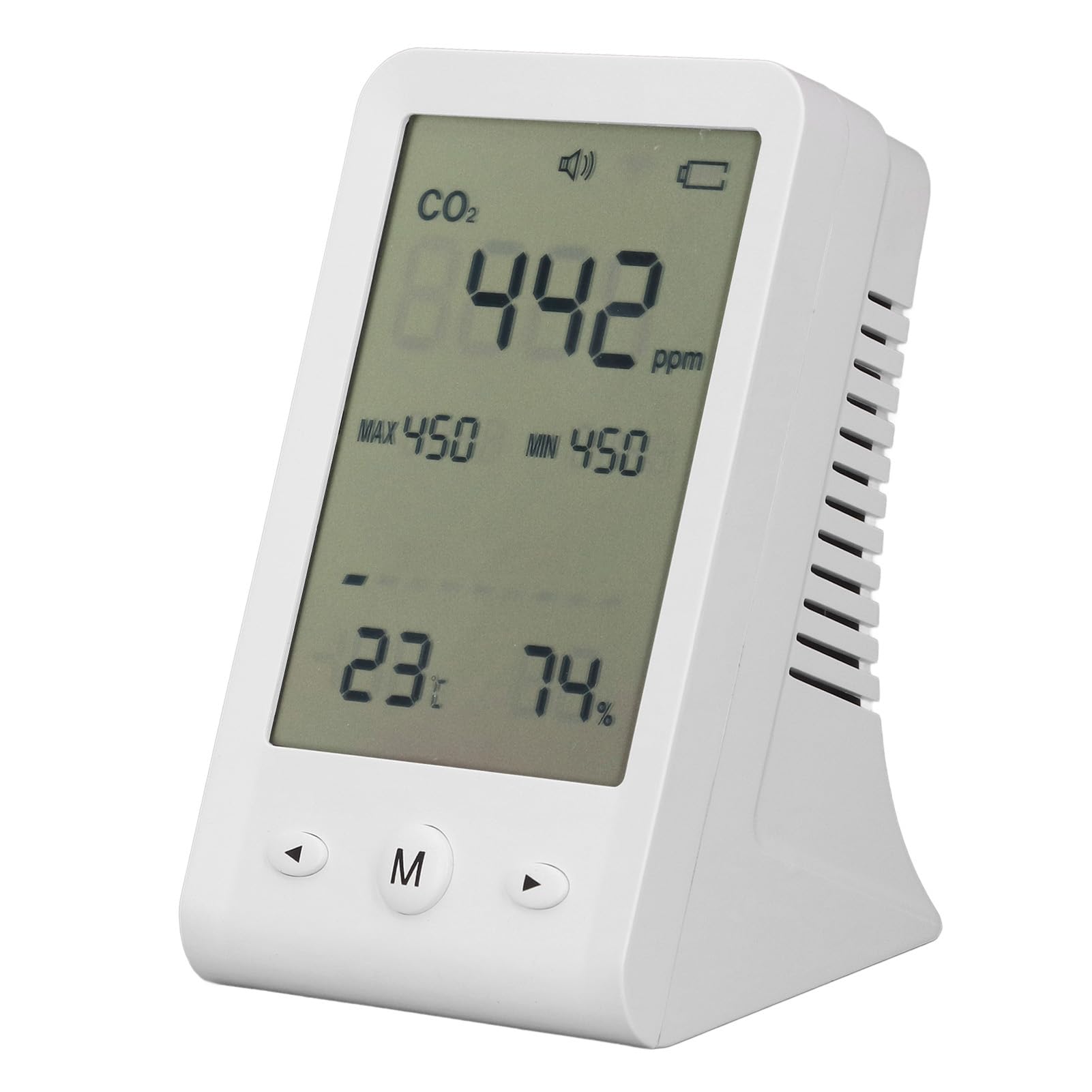 Monitor de CO2, Detector de CO2 Multifuncional, Termómetro Higrómetro con Alarma, para Medidor de Calidad del Aire Interior, Hogar, Oficina, Aula